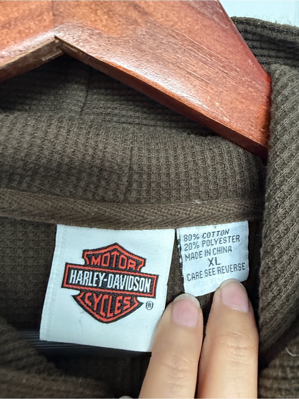 VINTAGE Y2K HARLEY-DAVIDSON WAFFLE KNIT ZIP-UP HOODIE OLIVE GREEN WOMEN’S XL - Picture 3 of 7